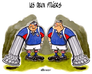 dessin humoristique rugby  :  les deux piliers