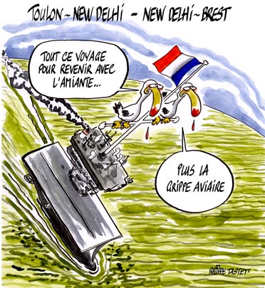 dessin : Clemenceau, Toulon-New Delhi, New Delhi-Brest